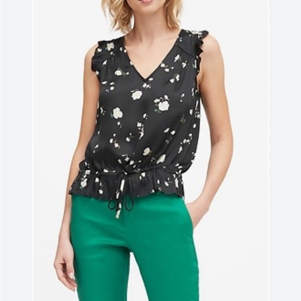 Soft satin floral top ruffle sleeve